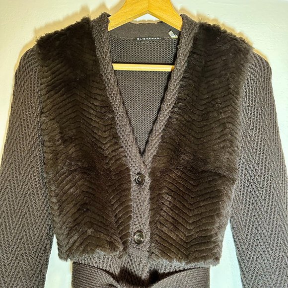 Elie Tahari Wool/Fur Long Belted Sweater - Picture 2 of 10